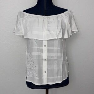 Affliction White Off-Shoulder Blouse with Button Detail